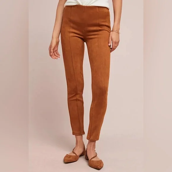 NEW Anthropologie Brown Faux Suede Leggings - Picture 2 of 7
